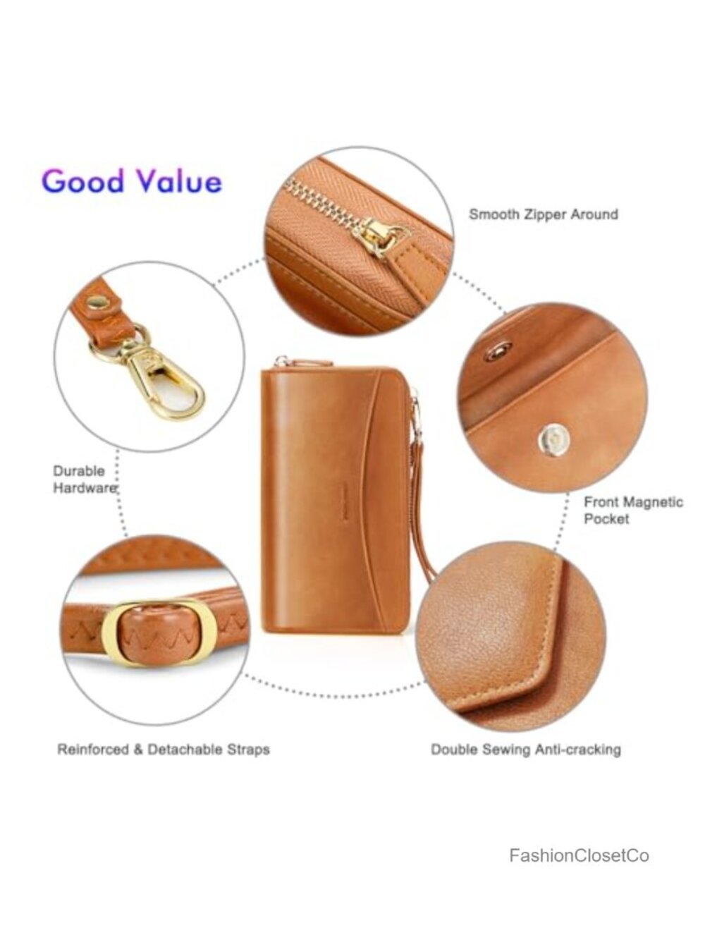 RFID Blocking Wristlet Wallet, Zip-Around Crossbody Clutch with 2 Removable - Picture 4 of 6